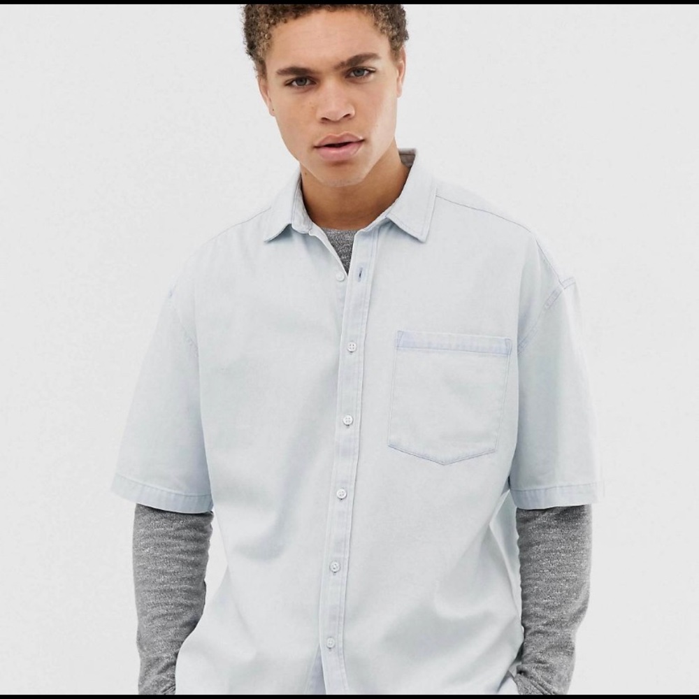 COLLUSION Bleach Washed Denim Shirt